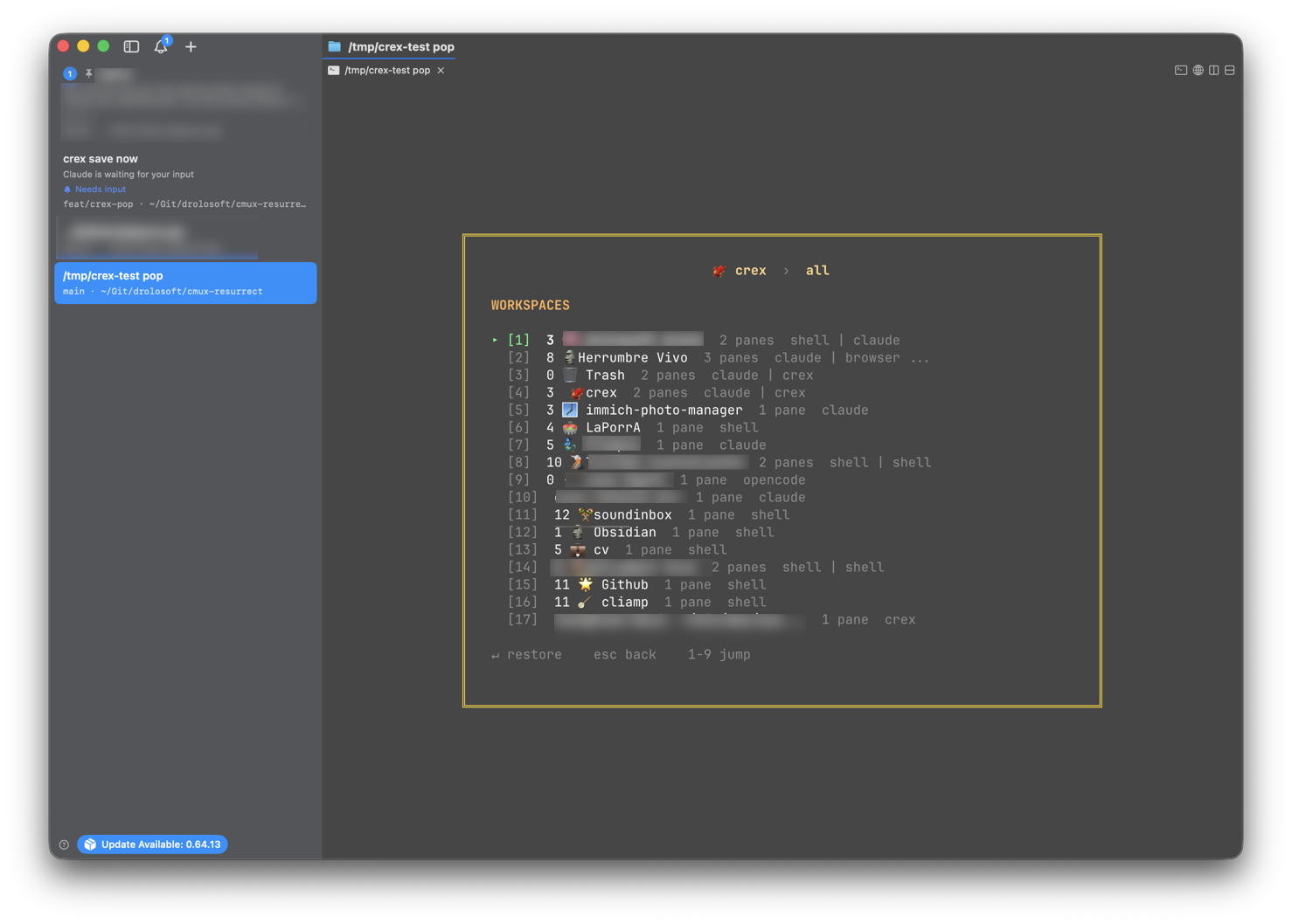 crex pop — drill into layout workspaces