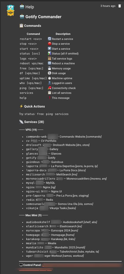 Help command output
